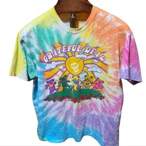 Grateful Dead Liquid Blue Sunshine Bears Tie Dye Graphic T-Shirt Size Large